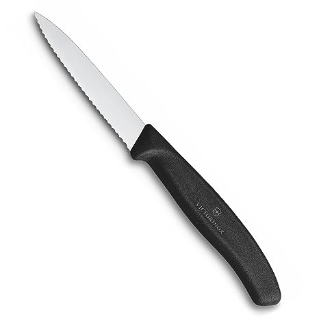 Victorinox, Swiss Classic Kitchen Knife/ Paring Knife/ Vegetable Knife, 8 cm, Wavy Edge - Black Colour, Stainless Steel