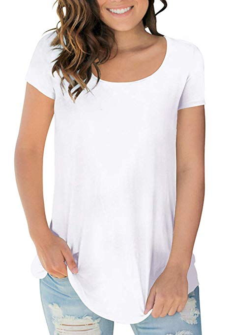 Sousuoty Women's Short Sleeve Scoop Neck T Shirt Casual Tops