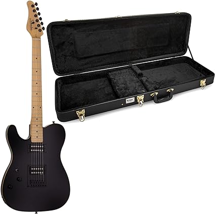 Schecter PT Left-Handed 6-String Electric Guitar (Gloss Black) Bundle with Electric Guitar Hard Shell Protective Carrying Case (2 Items)