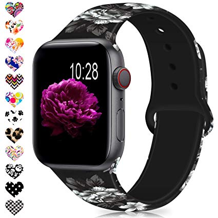DigiHero Compatible for Apple Watch Band 38mm 42mm 40mm 44mm,Silicone Fadeless Pattern Printed Replacement Floral Bands for iWatch Series 4/3/2/1,Women/Men