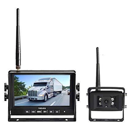 Haloview MC7108 7'' 720P HD Digital Wireless Rear View Camera System 7'' LCD Reversing Monitor and IP69K Waterproof Backup Camera Built in DVR Kit For Truck/Trailer/Bus/RV/Pickups/Camper/Van/Farm Mach