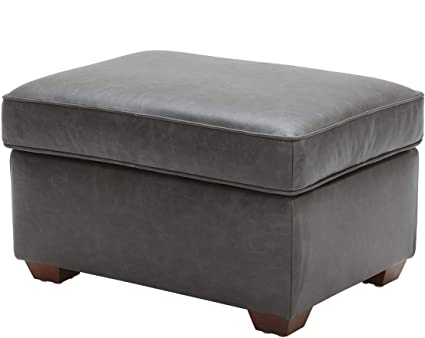 Amazon Brand – Rivet Andrews Contemporary Top-Grain Leather Ottoman, 30"W, Black