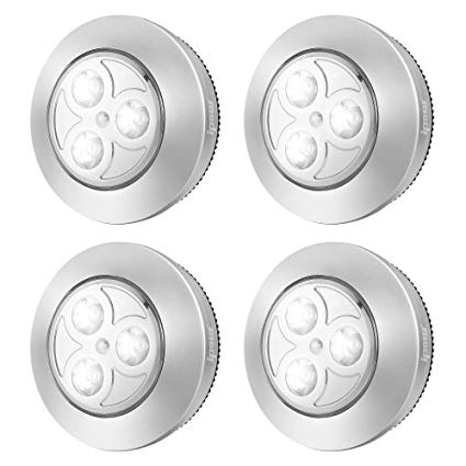 IPOW 4 Pack Upgraded Cordless Tap Lights Sticky LED Battery-Powered Push Night Lights Press On Bright Whitelight Lamp for Closets, Wardrobe, Cabinets, Counters, Utility Rooms