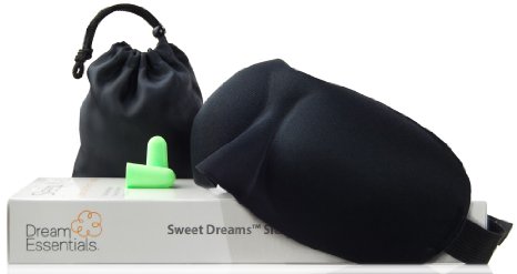 Dream Essentials® Sweet Dreams Contoured Sleep Mask with Earplugs and Travel Pouch ~ Black
