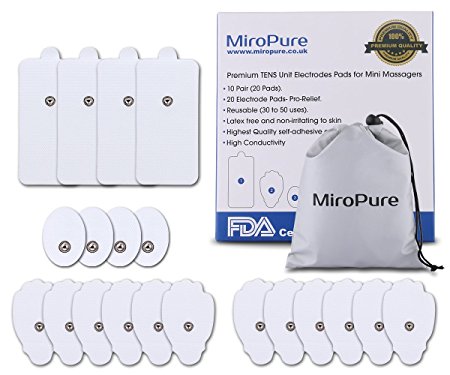 TENS EMS Electrodes Pads for TENS Massage - 10 Pair of Pads, Compatible with TENS Unit Muscle Stimulators, EMS and TENS Machines