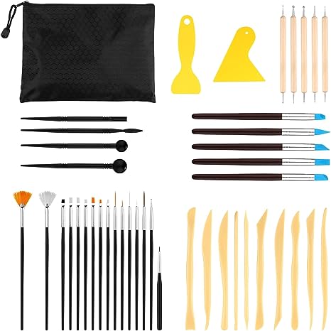 Clay Tools Kit, 42pcs Polymer Clay Tools Set with Storage Bag Modeling Clay Sculpting Tools Wooden Clay Sculpting Tools for Kids Adults DIY Crafts Modeling Carving Sculpture Artwork