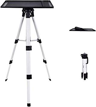 TOPVISION Aluminum Tripod Projector Stand, Multi-Function Stand with Plate and Carrying Bag, Adjustable Portable Laptop Stand, Computer Stand Adjustable Height 17'' to 46'' for Projector or Laptop