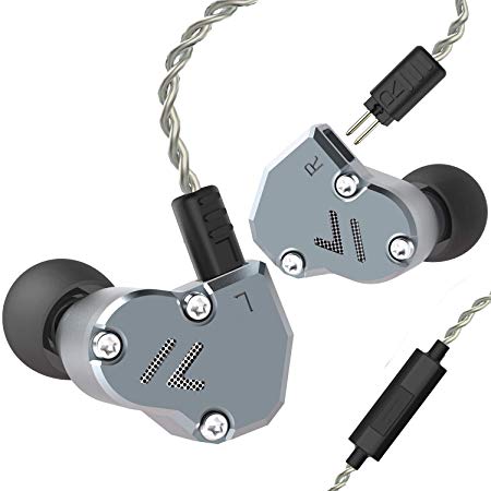 RevoNext QT2S in Ear Monitor Headphones, Triple Driver 2DD 1BA Balanced Armature with Dynamic Metal Shell Noise-Isolating Deep Bass Wired Earbuds with Detachable Cables(Gray mic)