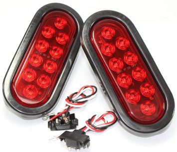 2 Autosmart Kl-35100rk Red Oval Sealed LED Turn Signal and Parking Light Kit with Light Grommet and Plug for TruckTrailer Turn Stop and Tail Light