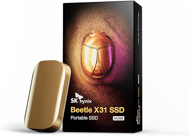 SK hynix Beetle X31 512GB Portable SSD with DRAM, up to 1050MB/s, USB 3.2 Gen2, External Solid State Drive Compatible with Windowsbased PCs, Macs, Tablet and Androidbased Smartphones, Game Consoles