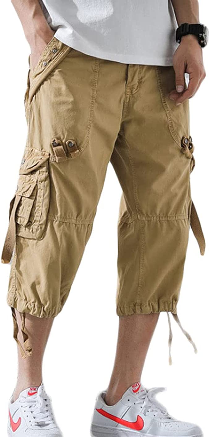 Osmyzcp Men's Overalls Cargo Shorts Long Shorts 3/4 Loose Fit Capri Pants