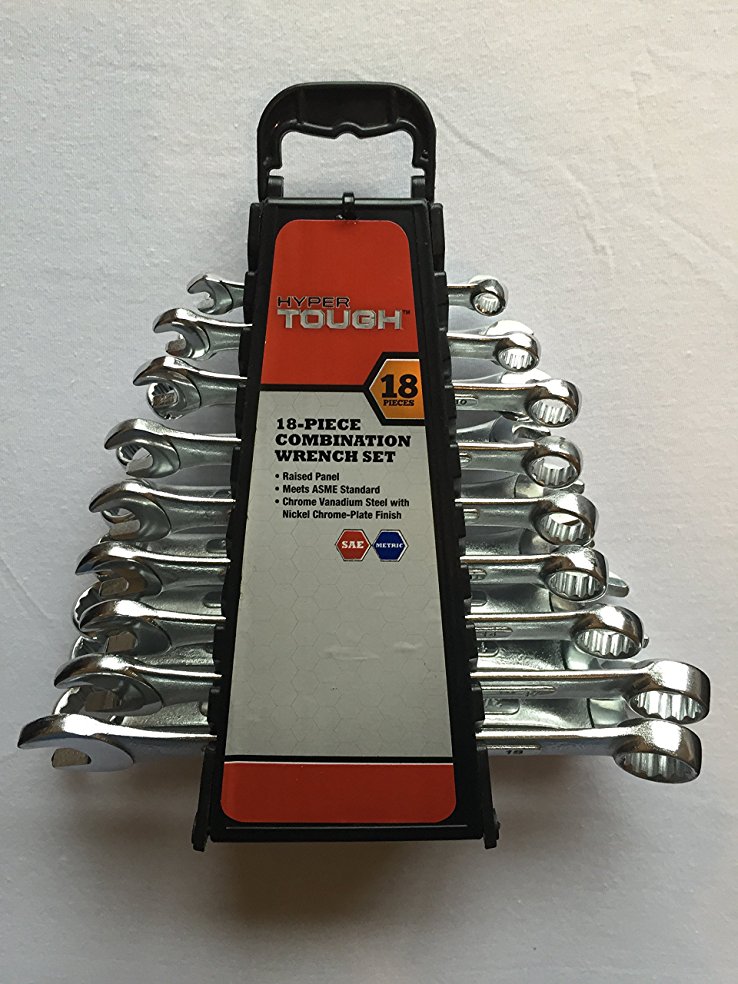 Hyper Tough 18-piece Combination Wrench Set SAE/Metric