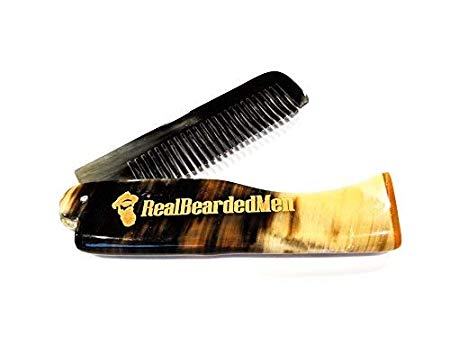 Real Bearded Men Ox Horn Beard Comb - Natural Bone Beard and Mustache Comb