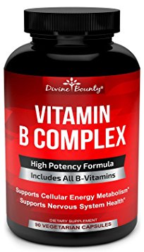 Super B Complex Vitamins - ALL B Vitamins Including B12, B1, B2, B3, B5, B6, B7, B9, Folic Acid - Vitamin B Complex Supplement for Stress, Energy and Healthy Immune System - 90 Vegetarian Capsules