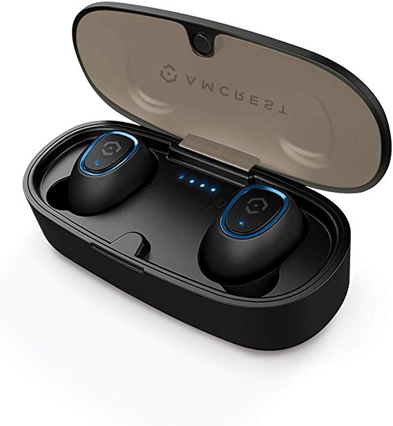 Amcrest 5.0 Bluetooth Wireless Earbuds with Wireless Charging Case IPX4 Weatherproof TWS Stereo Bluetooth Headphones with Built-in Mic in-Ear Headset Google Assistant & Siri Compatible (ABH-31R-BLUE)