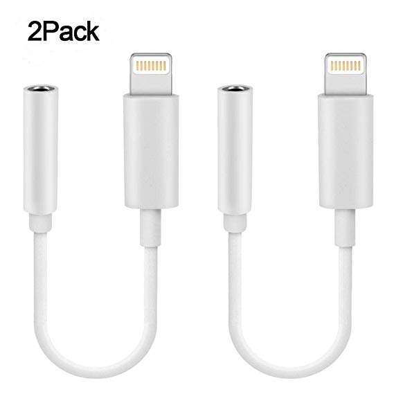 [2 pack] Theriste Headphone Adapter, Connector to 3.5mm Headphone Earphone Extender Jack Adapter Convenient Suitable to Adapter，Support Music Control & Calling Function，Phone 6/ 6s/ 7/7 Plus/ 8/ 8Plus (White)