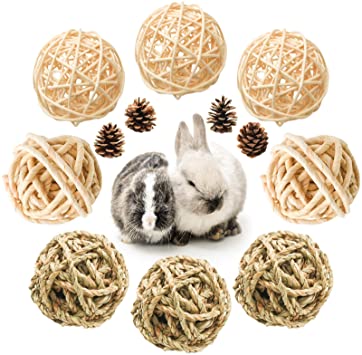 8 Pcs Small Animals Play Balls Rolling Activity Chew Toys Gnawing Treats for Rabbits Guinea Pigs Chinchilla Bunny Natural Balls, Pet Cage Entertainment Accessories