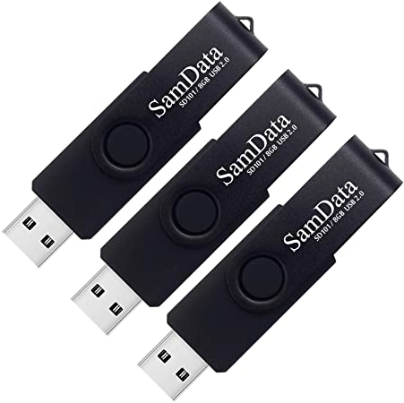 SamData USB Flash Drive 8GB 3 Pack USB 2.0 Thumb Drive Swivel Memory Stick Data Storage Jump Drive Zip Drive Drive with Led Indicator (Black, 8GB-3Pack)