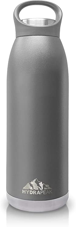 Hydrapeak Dash 32oz (1L) Stainless-Steel Vacuum Insulated Water Bottle BPA-Free Leak-Proof Double-Walled Copper Coated Flask with Color Coated Integrated Cap Handle