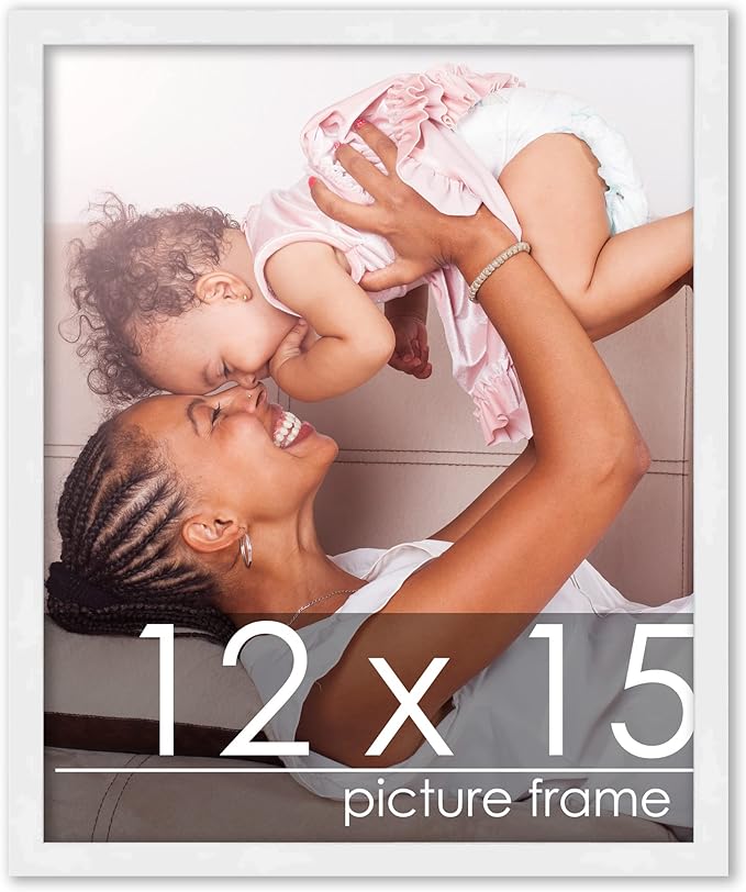 Poster Palooza 12x15 Frame White Solid Pine Wood Picture Frame | UV Acrylic, Foam Board Backing & Hanging Hardware