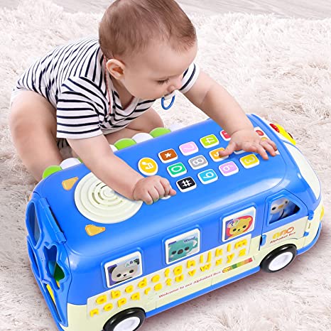 Ohuhu Baby Musical Learning Bus Toy, Multifunctional Musical Activity Toy Play & Learn Baby Toys, Music Bus With Letters, Vocabulary, Numbers, Phonic Sounds for Baby Infant Toddlers Boys and Girls