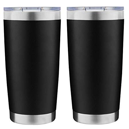 DOMICARE 20oz Stainless Steel Tumbler with Lid, Double Wall Vacuum Insulated Travel Mug, Durable Powder Coated Insulated Coffee Cup, 2 Pack, Black