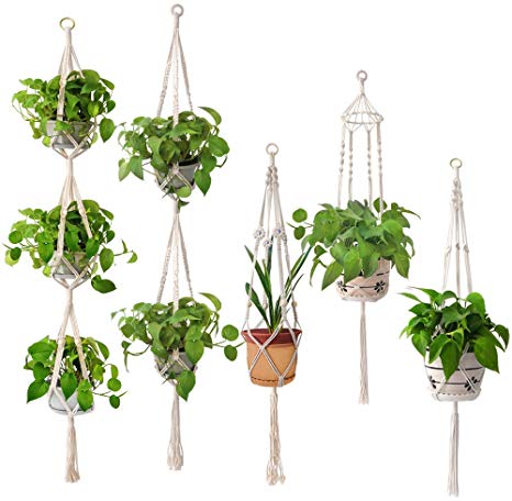Moyeno 5 Pack Plant Hangers Indoor Macrame Plant Hangers, Pure Cotton Handmade Hanging Planter Indoor Plant Holder Bohemian Decor for Succulent Plants with Hooks,41,66.9,70inch
