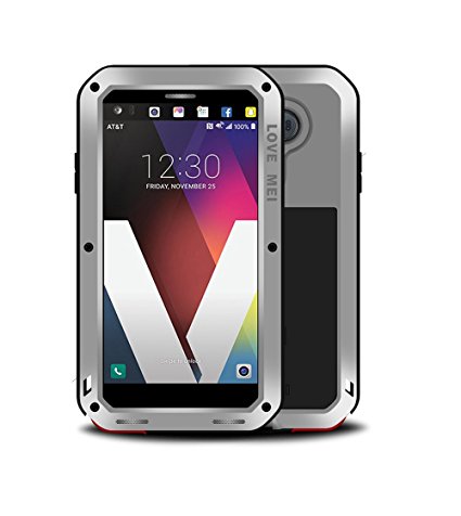 LG V20 Case,Mangix Love Mei Water Resistant Shockproof Aluminum Metal [Outter] Super Anti Shake Silicone [Inner] Fully Body Protection With Gorilla Glass Screen Protector for LG V20 (Silver)