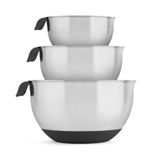 Blümwares 18/10 Stainless Steel Mixing Bowls with Handle and Spout, Set of 3 (Black)