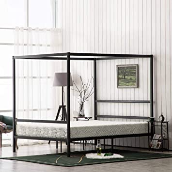 Bonnlo Canopy Bed Frame, Black, Queen Size