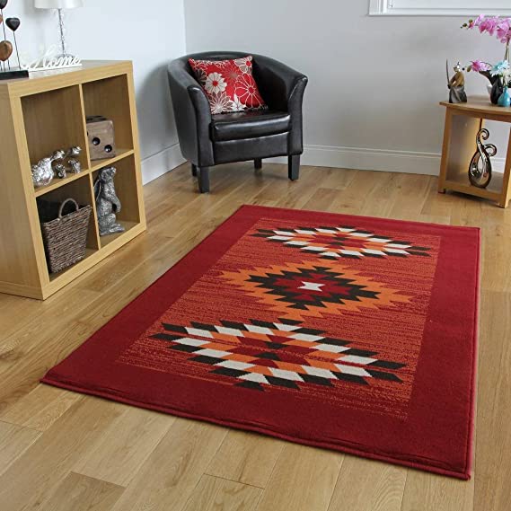 The Rug House Milan Red, Terracotta, Brown & Off-White Tribal Aztec Runner Rugs 1632-S55-8 Sizes