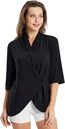 BALEAF Women's Lightweight Cardigans Open Front 3/4 Sleeve Soft Summer Long Cardigan with Pockets for Office Yoga