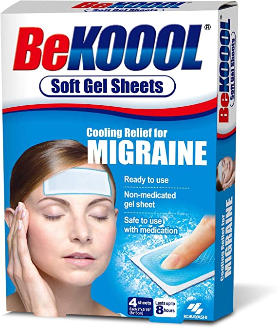 BeKoool Soft Cooling Gel Sheets for Adults with Migraine, 4 Count