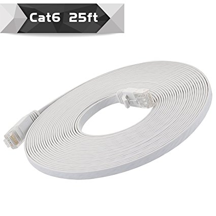 Ethernet Cable Cat 6 25ft (at A Cat5e Price but Higher Bandwidth) Network Cable Cat6 - Ethernet Patch Cable - Computer Internet Cable With Snagless RJ45 Connectors –Enjoy High Speed Surfing - White