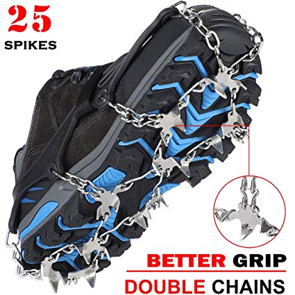 Crampons Ice Cleats Traction Snow Grips for Boots Shoes Women Men Kids Anti Slip 18 Stainless Steel Spikes Safe Protect for Hiking Fishing Walking Climbing Mountaineering