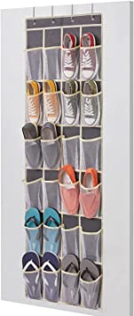 Lifewit Over The Door Hanging Shoe Organizer 24 Mesh Pockets Hanging Shoe Racks Holders Behind Door with 4 Metal Hooks Doors Shoe Storage Pockets for Closet Door for Men Women Kids, Grey, Medium