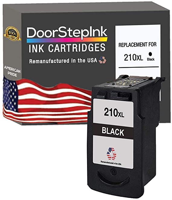 DoorStepInk Remanufactured in The USA Ink Cartridge Replacements for Canon PG-210XL 1 Black Ink Pixma iP2700, iP2702, MP230, MP495, MX320, MX420-Shows Ink Levels
