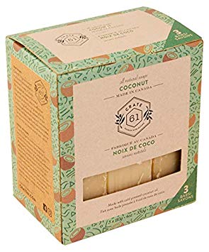 Crate 61 Coconut Soap 3 pack, 100% Vegan Cold Process, scented with premium food grade organic flavors, for men and women, face and body. ISO 9001 certified manufacturer