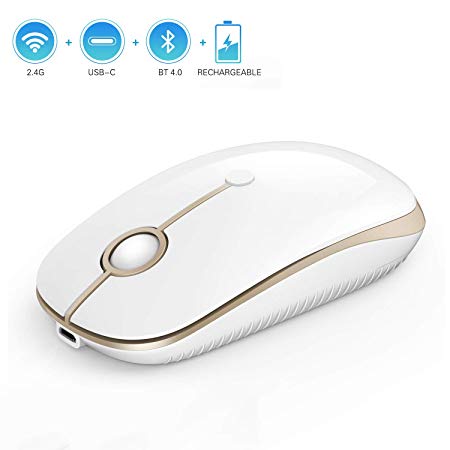 Jelly Comb 2.4G Wireless Mouse   Mouse Bluetooth   Mouse USB C 1 to 3 Devices Mice Silent Optical Rechargeable with 3 Level DPI Adjustable, White & Gold
