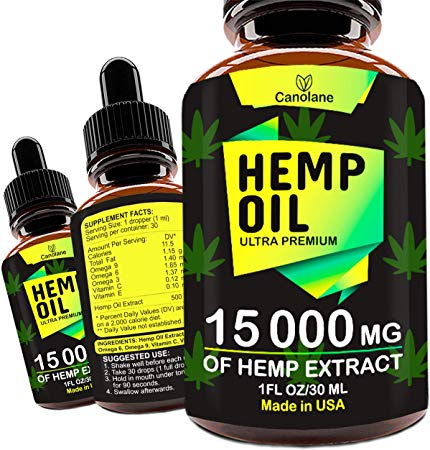 Hemp Oil Drops, 15 000 mg, Natural CO2 Extracted, 100% Organic, Pain, Stress, Anxiety Relief, Reduce Insomnia, Vegan Friendly
