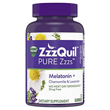 Vicks ZzzQuil Pure Zzzs Melatonin Sleep Aid Gummies with Chamomile, Lavender and Valerian Root, Natural Flavor, 72 ct