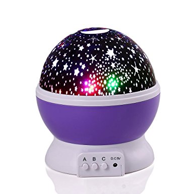 Qedertek Baby Night Light with 3 Modes 360 degree Rotating Romantic Starry Sky and Moon Projector Christmas Decoration Lamp for Children Kids Bedroom (Purple)