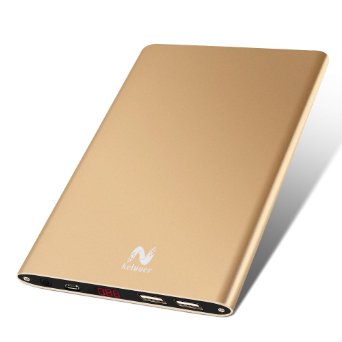 Keluoer Universal 20000mah Ultra Slim Power Bank Dual USB Portable Charger External Battery Pack for Iphone Ipad Samsung Galaxy Cell Phones and Tablets Champagne Gold