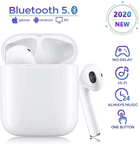 Bluetooth Earphone Wireless Headphones with Noise Canceling, Hi-Fi Sound Bluetooth Headset with Mini Charging Case 24Hrs, Mic HIFI Stereo Sound, for all Bluetooth Devices【2020 Upgrade】