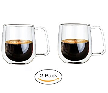 Vicloon Double Walled Glass Mugs (250ML), Transparent Borosilicate Glass Cups for Tea,Coffee,Latte,Cappuccino,Espresso,Beer- Heat-resistance Cups ,Set of 2