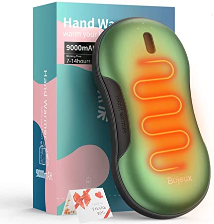 Bojeux Hand Warmers 9000mAh Hot Rechargeable Hand Warmers 14Hrs Long Lasting Heat Reusable Pocket Power Bank USB Hand Warmers Fast Double-Sided Heating for Camping, Outdoor Sports, Winter Gift