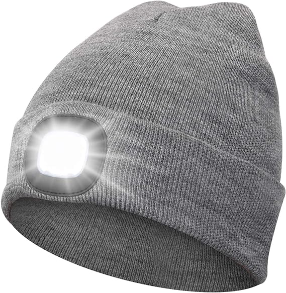Beanie Hat with Light Unisex LED Beanie Hat with Light USB Rechargeable Running Hat Alpine Cap Gift for Men and Women Teens