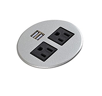 Professional Power Tap grommet 2 X AC Outlet and 2 X USB Port With 6 FT Standard Power Cord(Silver)