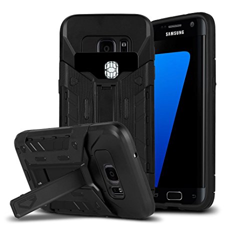 Galaxy S7 Edge Case, CASEFORMERS Bionic Shield Galaxy S7 Edge [Ultra Slim][Shock Absorber][Stand Feature][Card Pocket Slot][Multi Viewing Angles] for Samsung Galaxy S7 Edge - Black