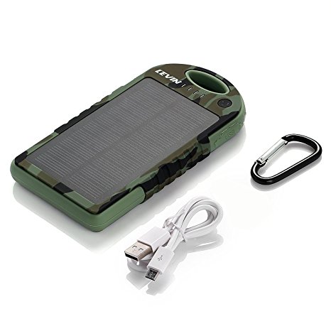 Levin Solar Panel Charger 12000mAh Rain-resistant and Dirt/Shockproof Dual USB Port Portable Charger Backup Battery Portable Power Pack Solar Power Bank Phone Chargers Solar Powered Charger Usb External Battery Charger Portable Solar Charger Solar Phone Charger External Battery Power Bank Charger for iPhone 6 6 plus 5S 5C 5 4S 4 iPad Air Other iPads iPods(Apple Adapters not Included) Samsung Galaxy S5 S4 S3 S2 Note 3 Note 2 and More Other Devices (Camo)